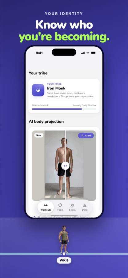 Pocket Fit identity screen with an AI body projection