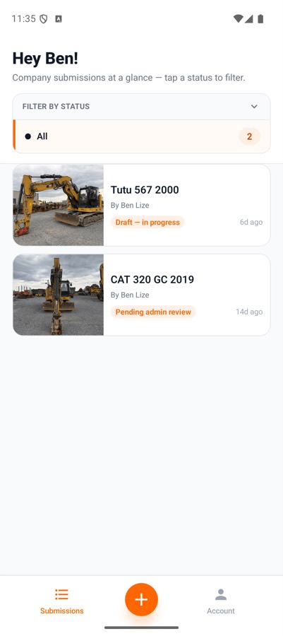 Sell Any Machine submissions list, with draft and pending machines