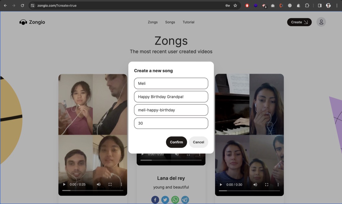 Zongio dialog to create a new song, with artist, title, and length