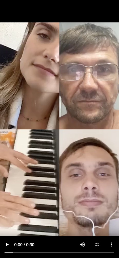 A Zongio video split into four performers, including piano
